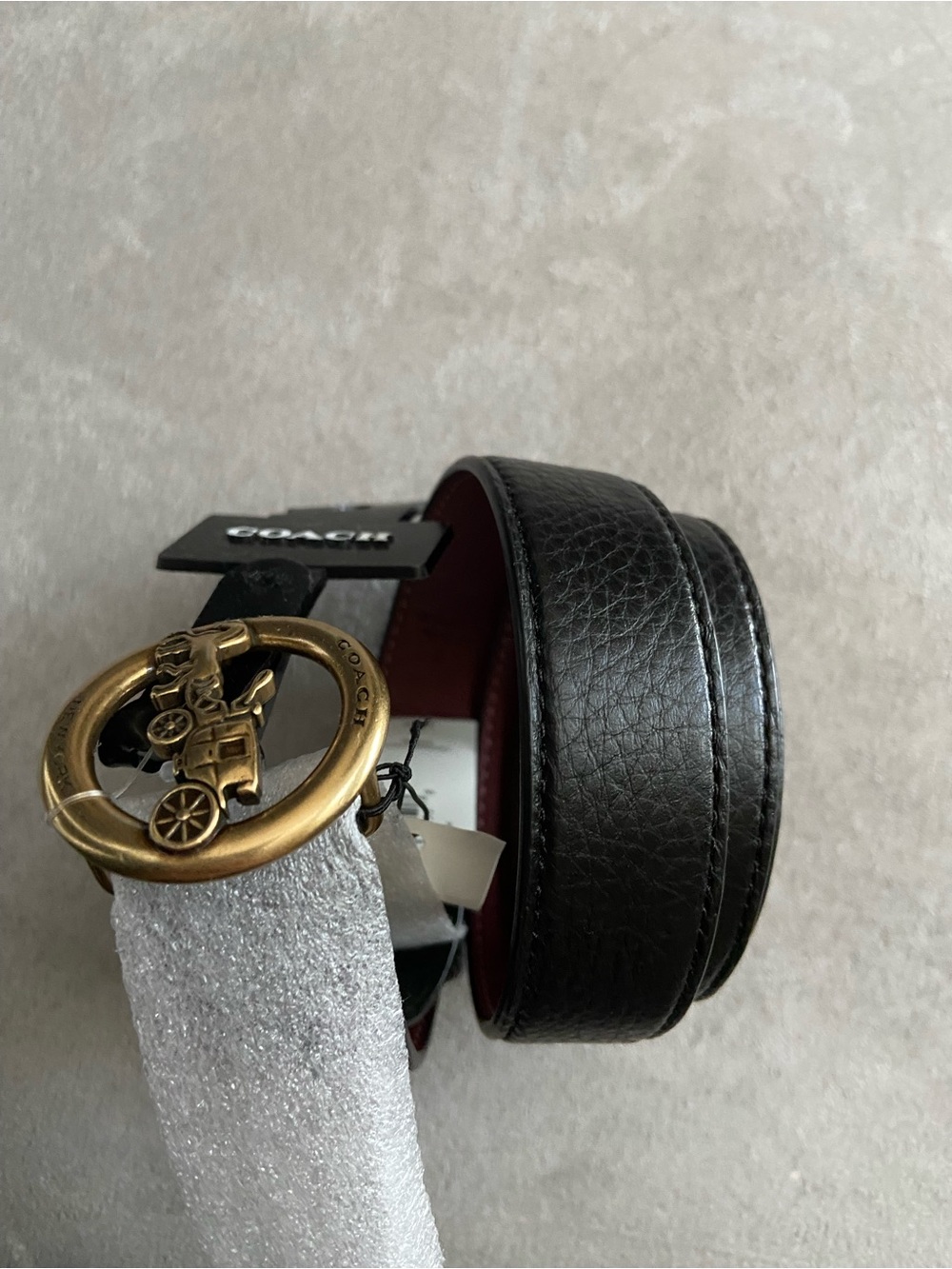 Coach Black Leather Belt with Brass Coach Motif Buckle